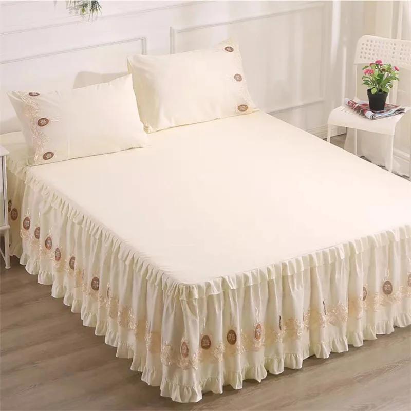Bedspread Ruffle Lace Exquisite Embroidery Bed Skirt  Anti Slip Princess Bed Cover 1.5/1.8/2 M Bed Dust Cover