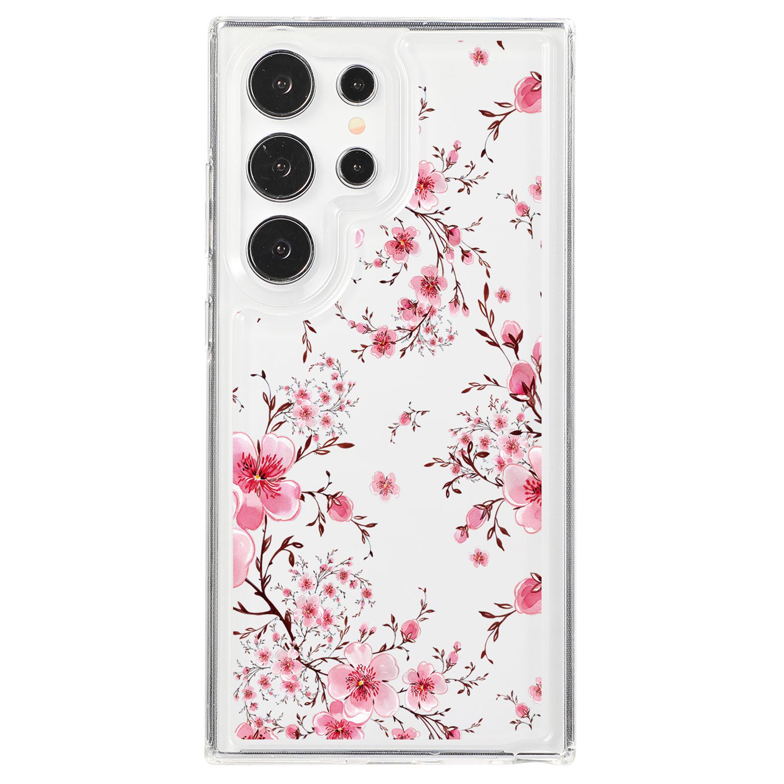 

For Samsung Galaxy S24 Ultra Case Clear TPU Airbag Protection Flower Pattern Phone Cover Peach Blossom