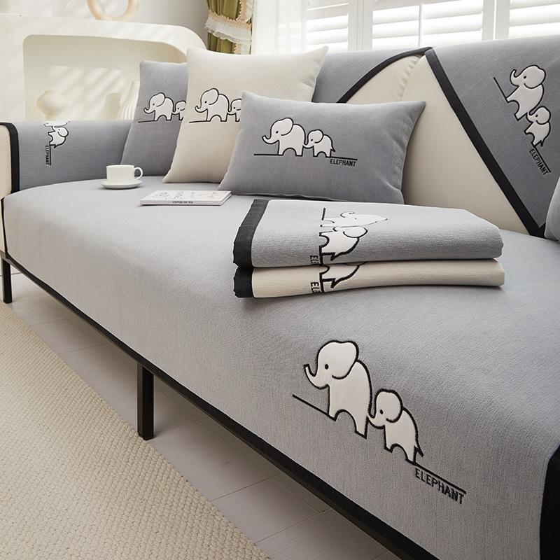 Panda Embroidery Sofa Cover for Living Room Sofa Towel Mat Non-slip Couch Cover Black Edge Sofa Towel Seat Pad Home Protection