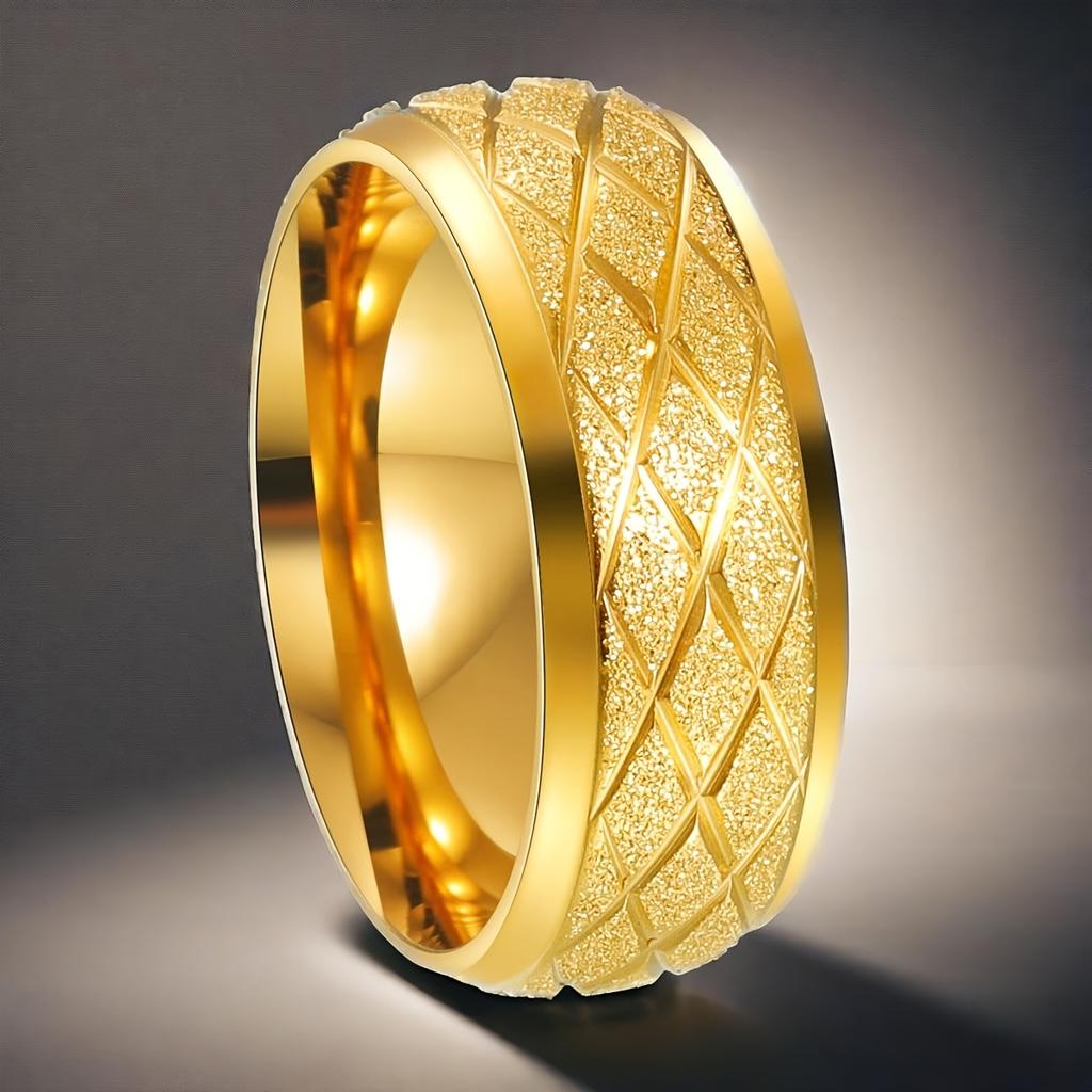 Men's ring, stainless steel ring, golded and silvery frosted 8mm engagement ring, party ring