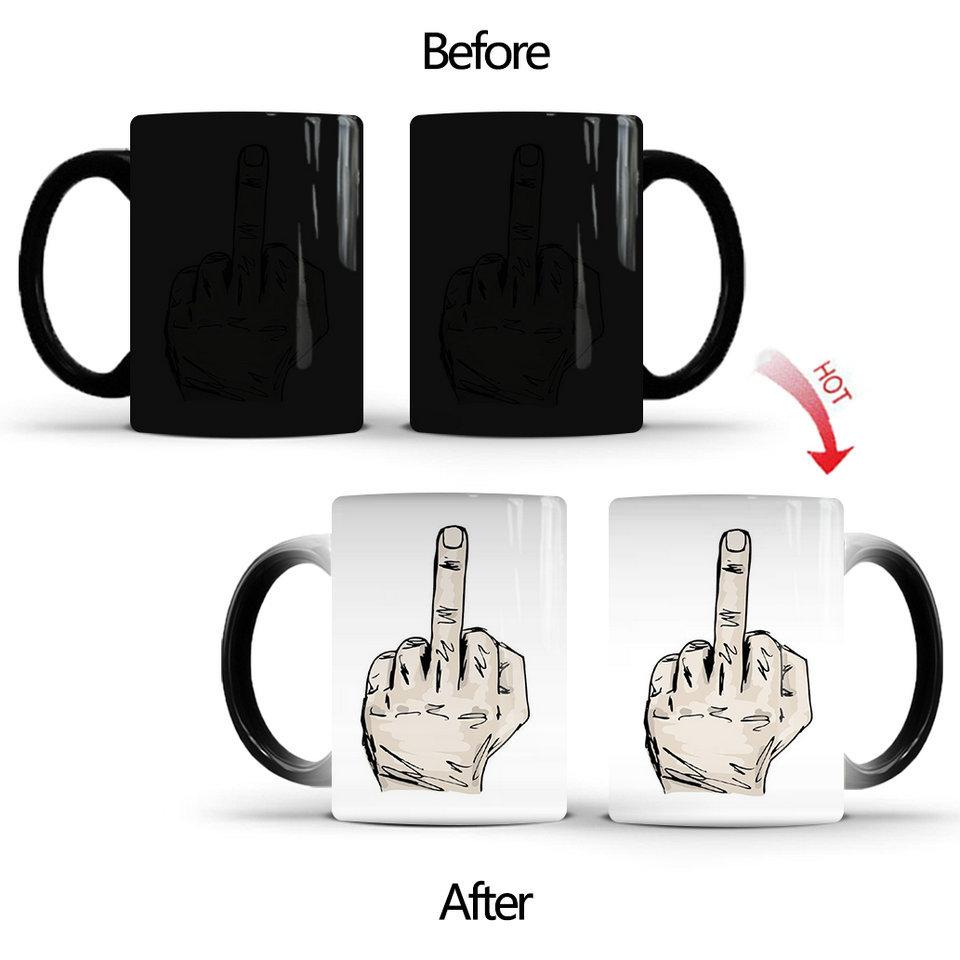 

Magic Funny Middle Finger Mug Temperature Color Changing Mug Heat Sensitive Cup Coffee Tea Milk Mug 301-400ml