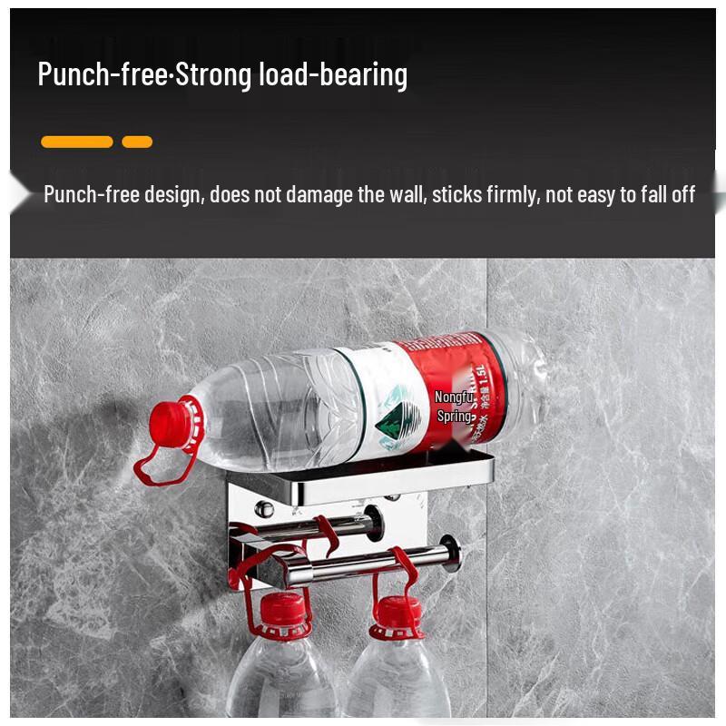 JinguLao Stainless Steel Punch-Free Toilet Paper Holder with Storage Shelf