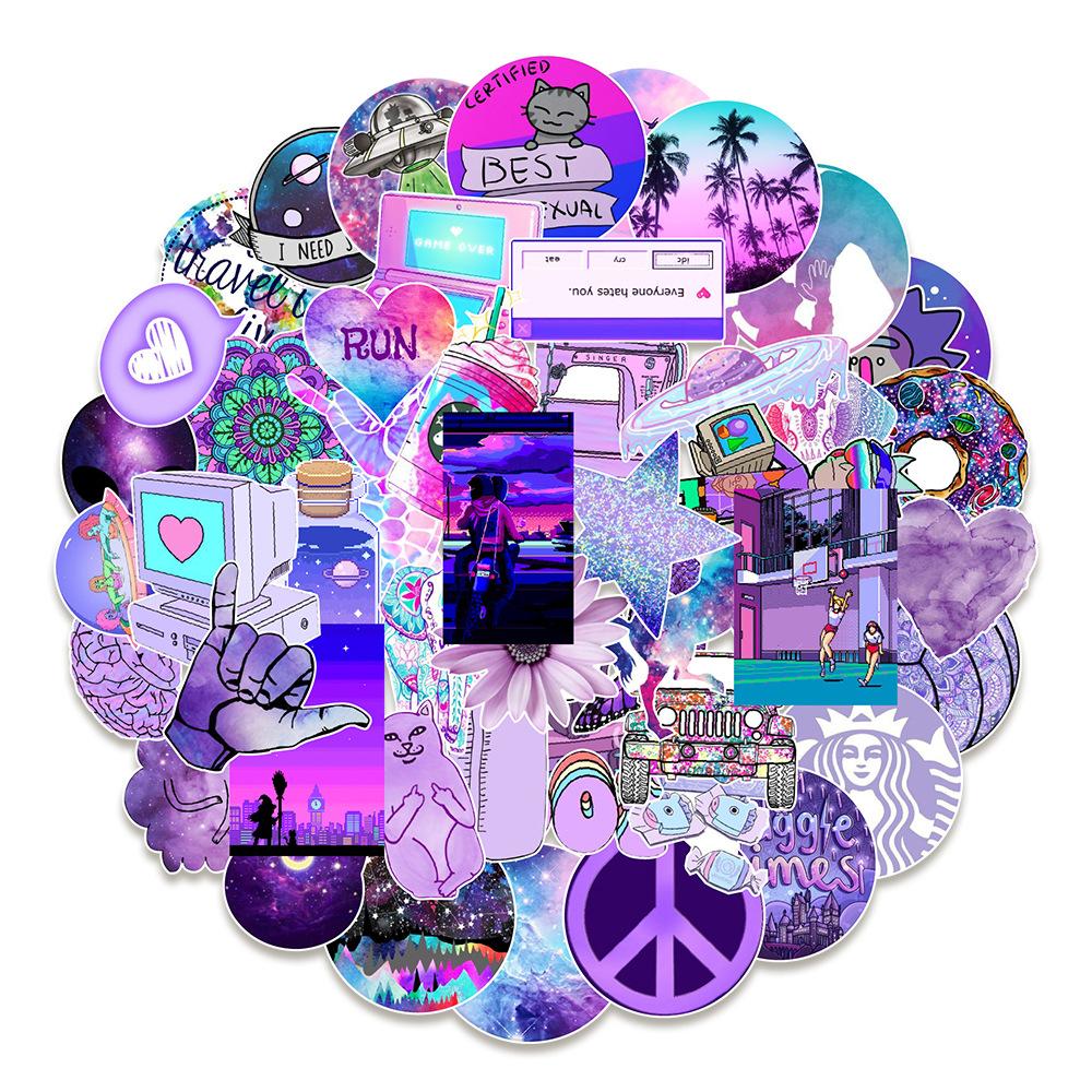 50 Purple Non-repetitive Graffiti Stickers Mobile Phone Stationery Laptop Suitcase Creative Waterproof Decorative Stickers