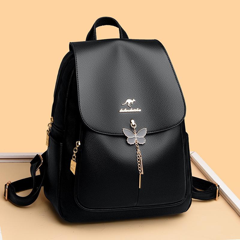 Schoolbag Kangaroo Backpack Women's New Trendy Fashion Versatile Soft Leather Bag Large Capacity Mommy Backpack Women's Bag Wholesale