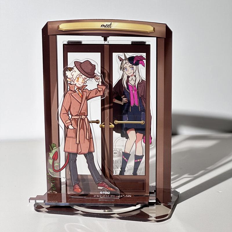 Rotating Door Acrylic Signboard Original Design Ornaments for Desktop Decor Anime Character Standing Background Cartoon Figurine