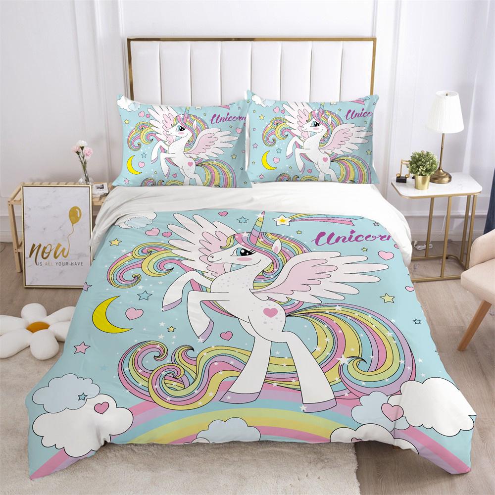 Unicorn Printed Bedding Set King Size Teen Bed Clothes Soft Highend Polyester Fashion Home Bedding Set