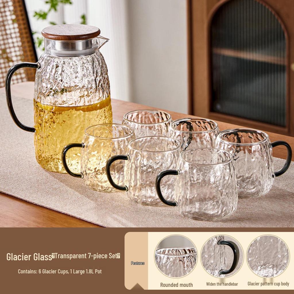 Luxury Glacier Glass Pitcher & Cup Set for Living Room - Elegant Cold Water Drinkware