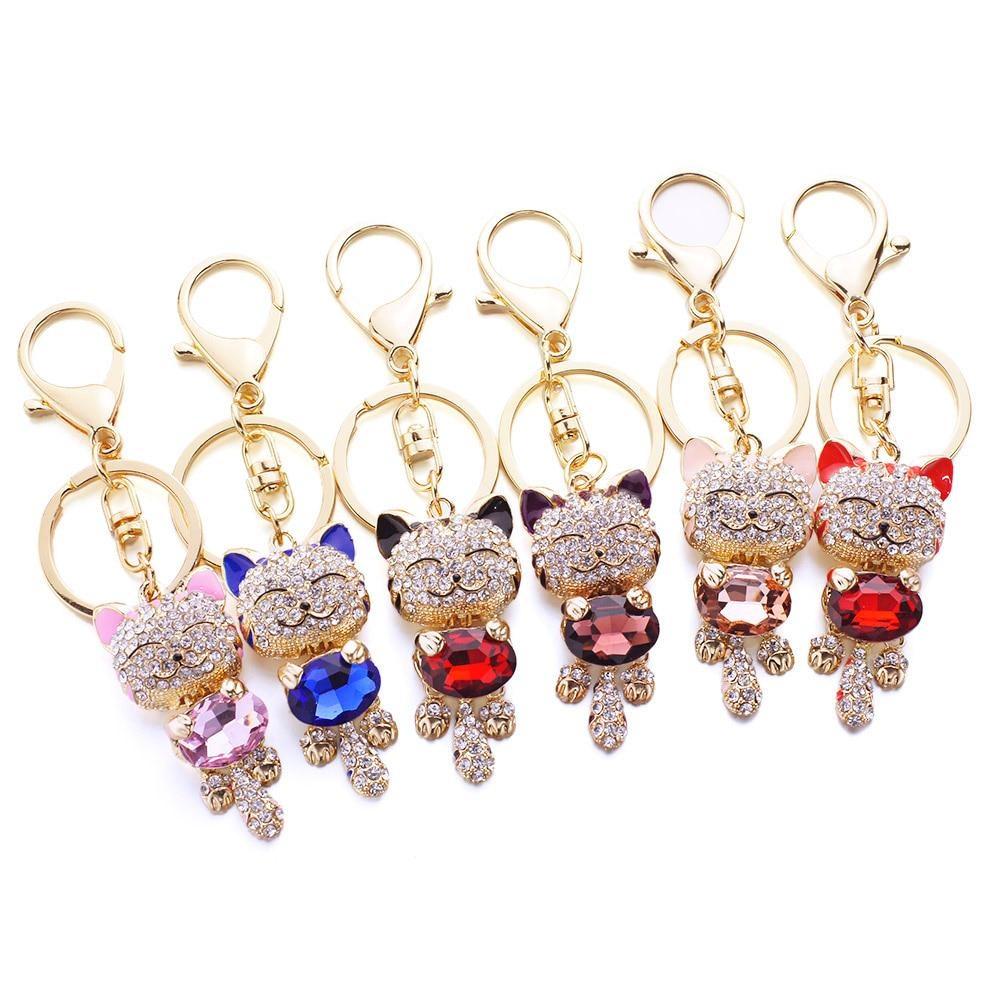 Lovely Cat Crystal Rhinestone Keyrings Key Chains Rings Holder Purse Bag for Car Keychains Cute Keychain