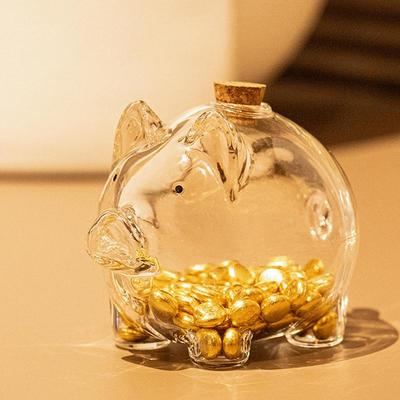 Glass Coin Bank Small Gold Bean Bank Swine Shape Decorative Saving Jar for Dressing Table Bookshelf Commemorative Coin Container