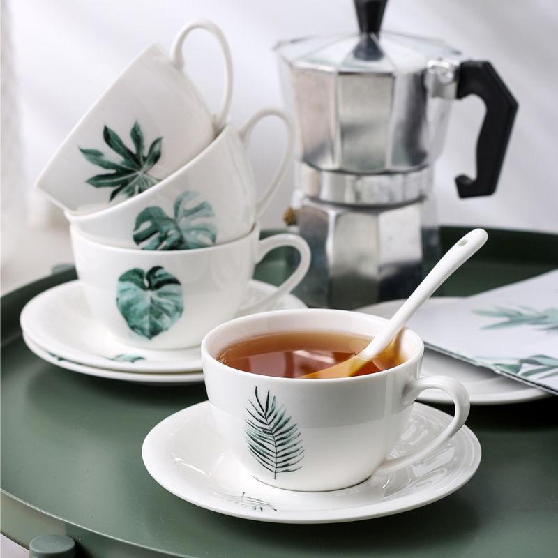 Simple Nordic Style Flower Coffee Cup and Plate Two-piece Set of Ceramic Cup Water Cup Afternoon Tea Milk Cup