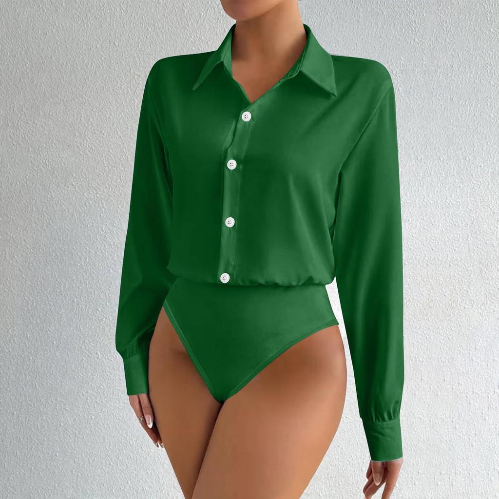 Modischer übergroßer zweiteiliger Damen-Hemd-Jumpsuit mit Knöpfen und langen Ärmeln