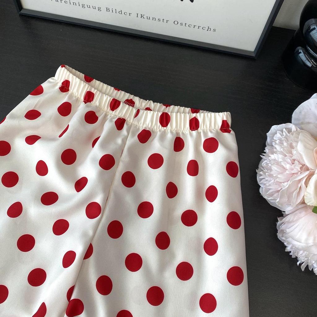 Girls' Cute Red Mushroom Polka Dot Vest & Wide-Leg Pants Summer Two-Piece Set