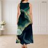 Women Plus Size Round Neck Triple Keyhole Cutout Sleeveless Printed Colorful Gradient Long Dress