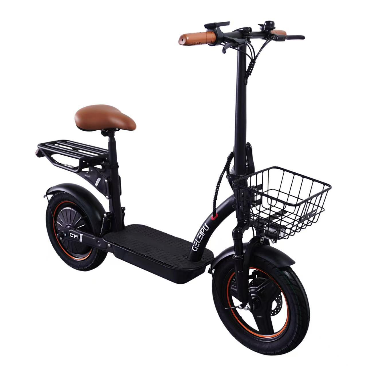 Patinete Eléctrico Plegable GELEIPU C14 Motor 500W Batería 48V17.5Ah Neumáticos 14  Velocidad Máxima 32km/h Autonomía Máxima 100km Doble Suspensión negro