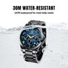 BENYAR Men's Leather Band Chronograph Watch Multi-Calendar Business Formal Waterproof Scratch-Resistant Silver and Blue