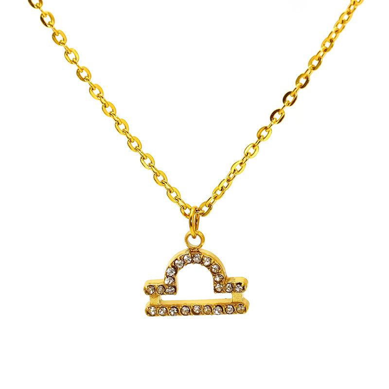 Light Luxury Micro-Inlaid Zircon Twelve Constellations Titanium Steel Necklace Women'S Gold Collarbone Chain Spot