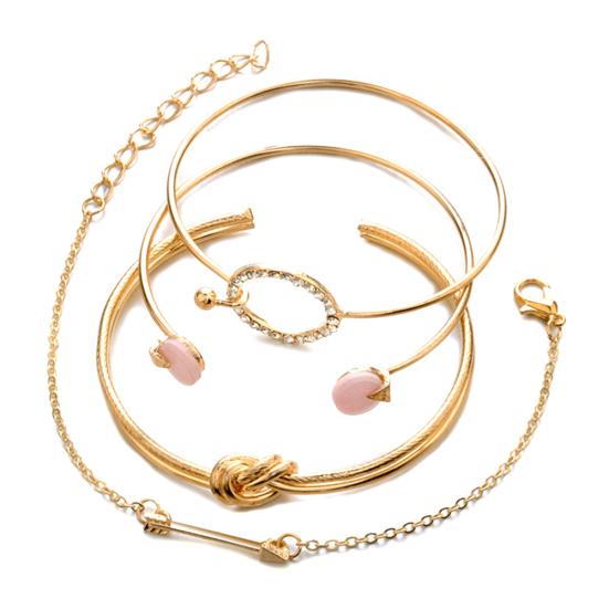 4 Pezzi/Set Donne Nodo Freccia Strass Intarsiato Ciondolo Cerchio Bracciale Rigido Gioielli