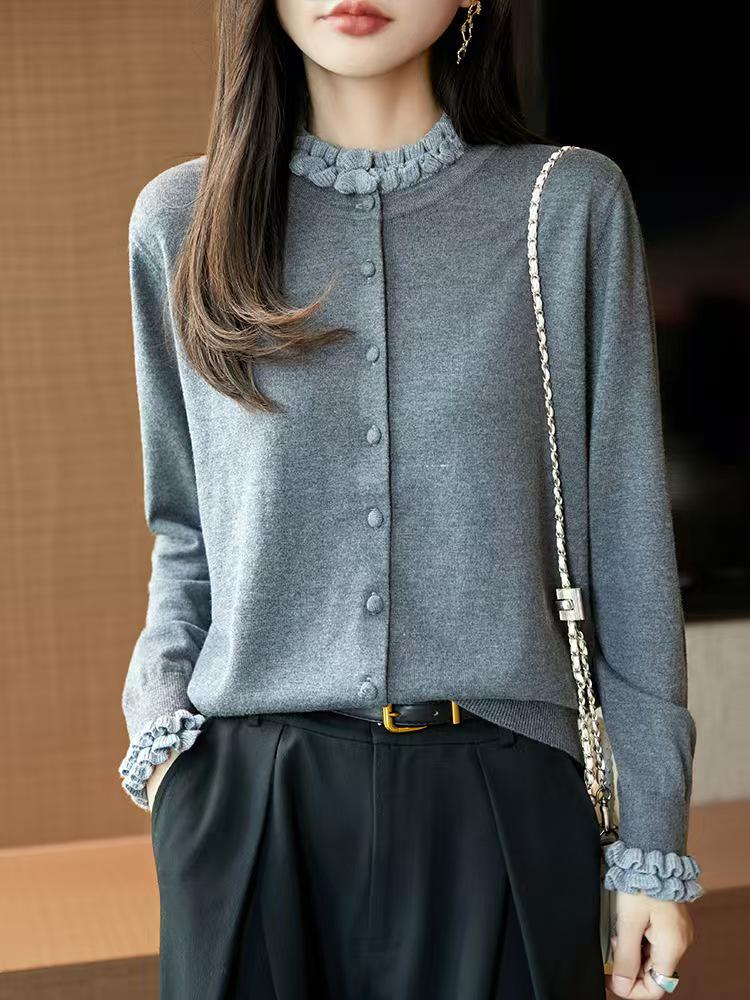 2025 Herbst Damen Schlankmachender Wollmischpullover mit Muschelkragen