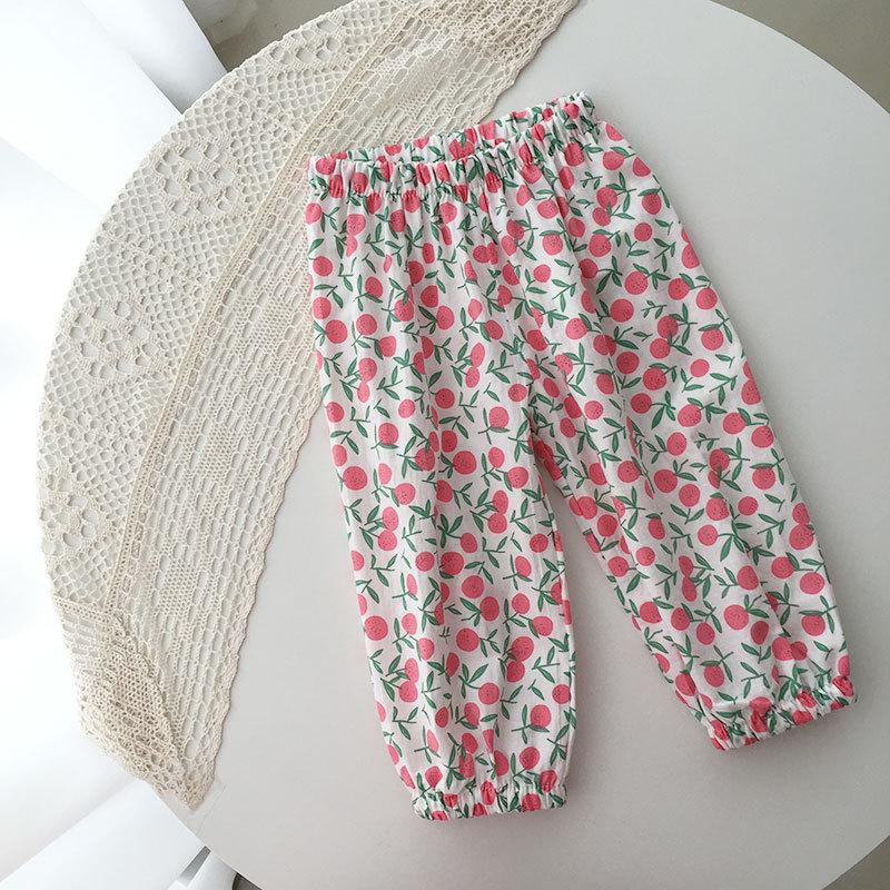Girls' Retro Floral Sun Protection Pants - Versatile, High-Waist Beach & Anti-Mosquito Summer Pants