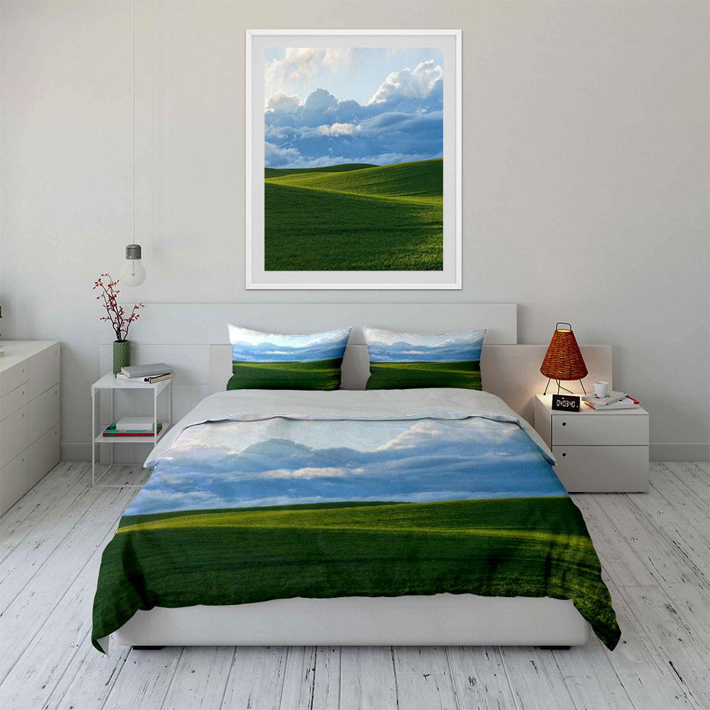 Green Hills With Blue Sky And Clouds Bedding Set For Kids Luxury Gift 3Pcs Digital Print Comforter Set Soft Comfortable