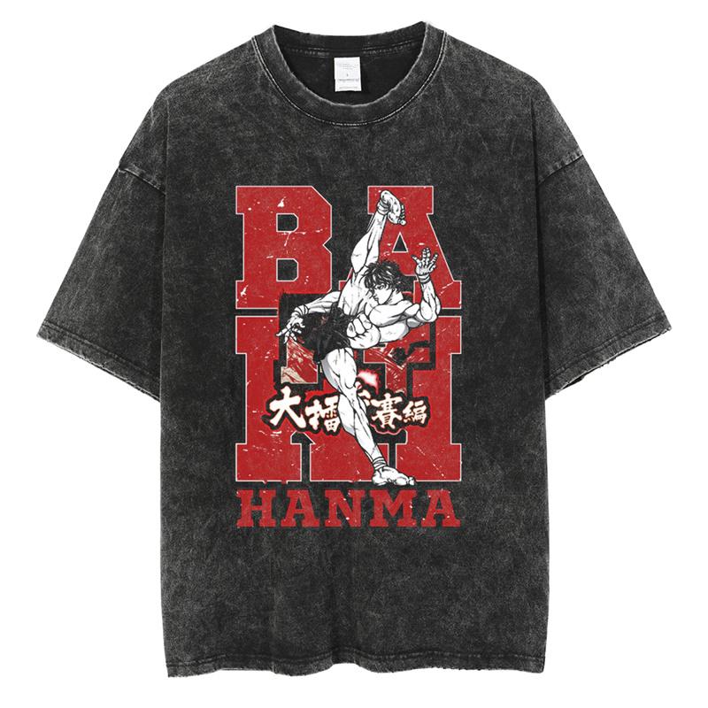 Baki Print Vintage Cotton Tees For Men Women Summer Casual Tshirt Tees Gym Workout Training Short Sleeve Tops Outfits