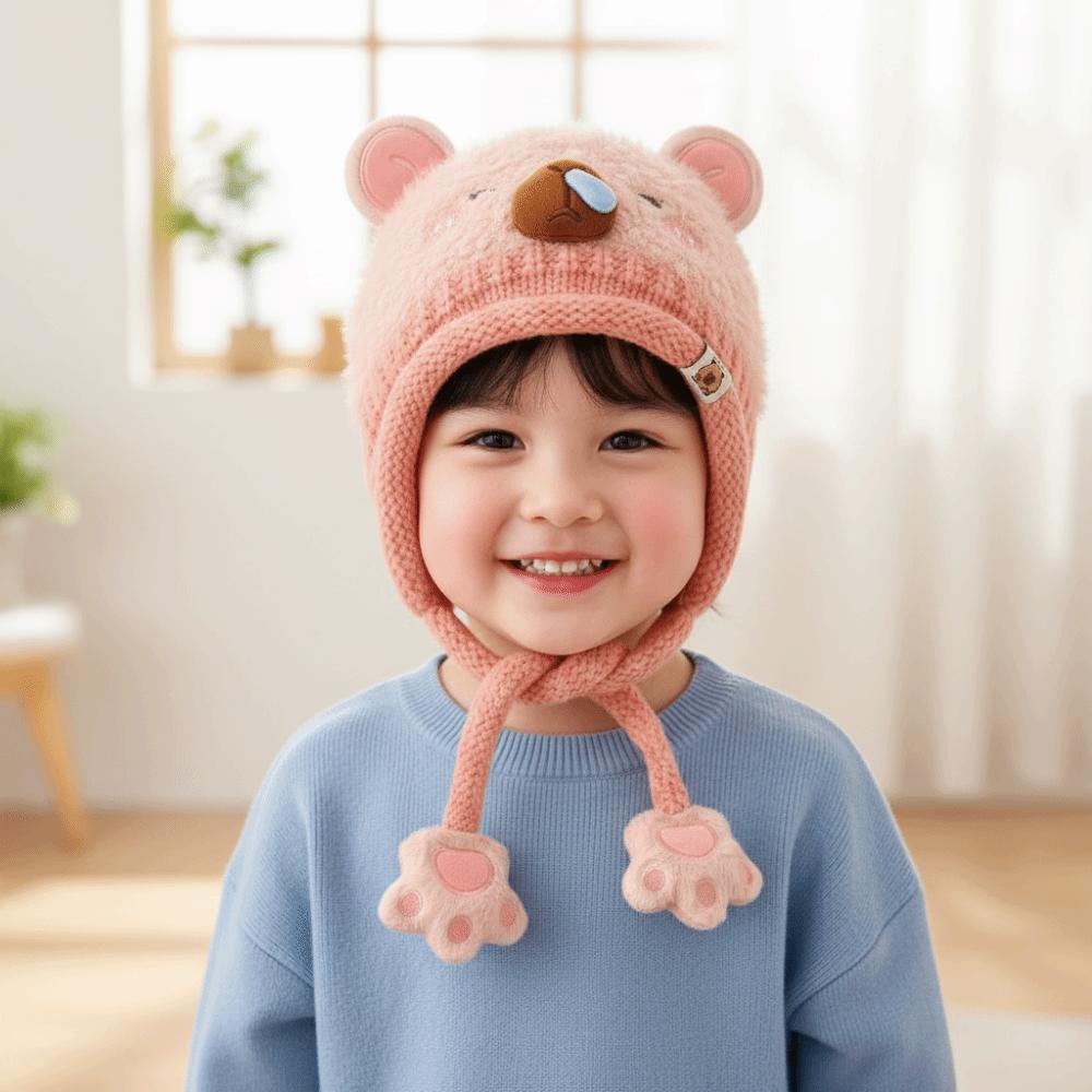 Weiche Baby-Gehörschutzkappe Verdickte Capybara-Mütze Strickmütze für Kleinkinder Wintersaison