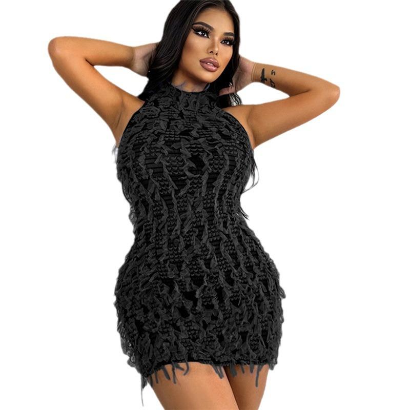 Neues Damen Ärmelloses Bodycon Gestreiftes Reißverschluss Party Abend Club Mini Kleid