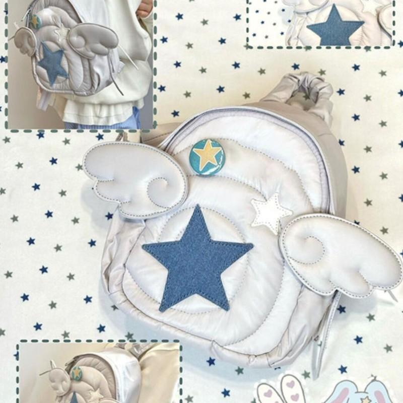 Lucky Star Unique Design Backpack Women Girls Angel Wing Cute Casual Rucksack Ladies Shopping Compact Lightweight School Bag Y2k