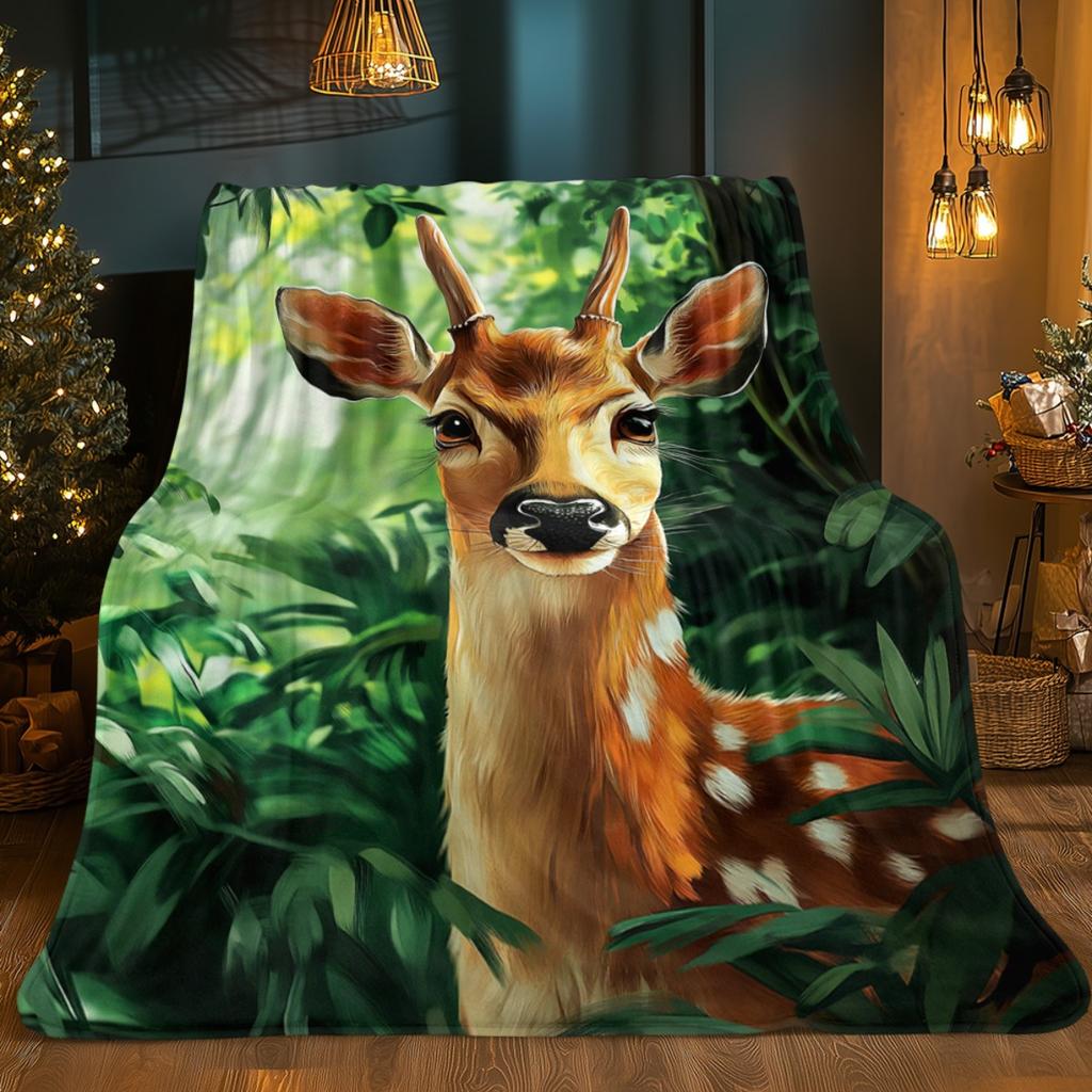 Deer in forest plush blanket animal print soft cozy blanket nature wildlife design flannel blanket home decor gift for nature