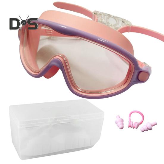 Okulary do pływania dla dzieci, okulary przeciwmgielne, z ochroną UV, szczelne, z klipsem na nos, zatyczki do uszu dla chłopców, dziewcząt, dzieci i maluchów w wieku 3-15 lat