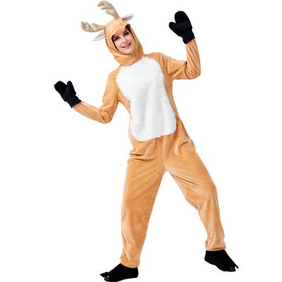Yetişkin Kadın Hayvanlar Geyik Noel Geyiği Kadife Tulum Geyik Kulaklı Başlık Eldiven Seti Yılbaşı Cadılar Bayramu Rol Yapma Giydirme Cosplay Kostüm