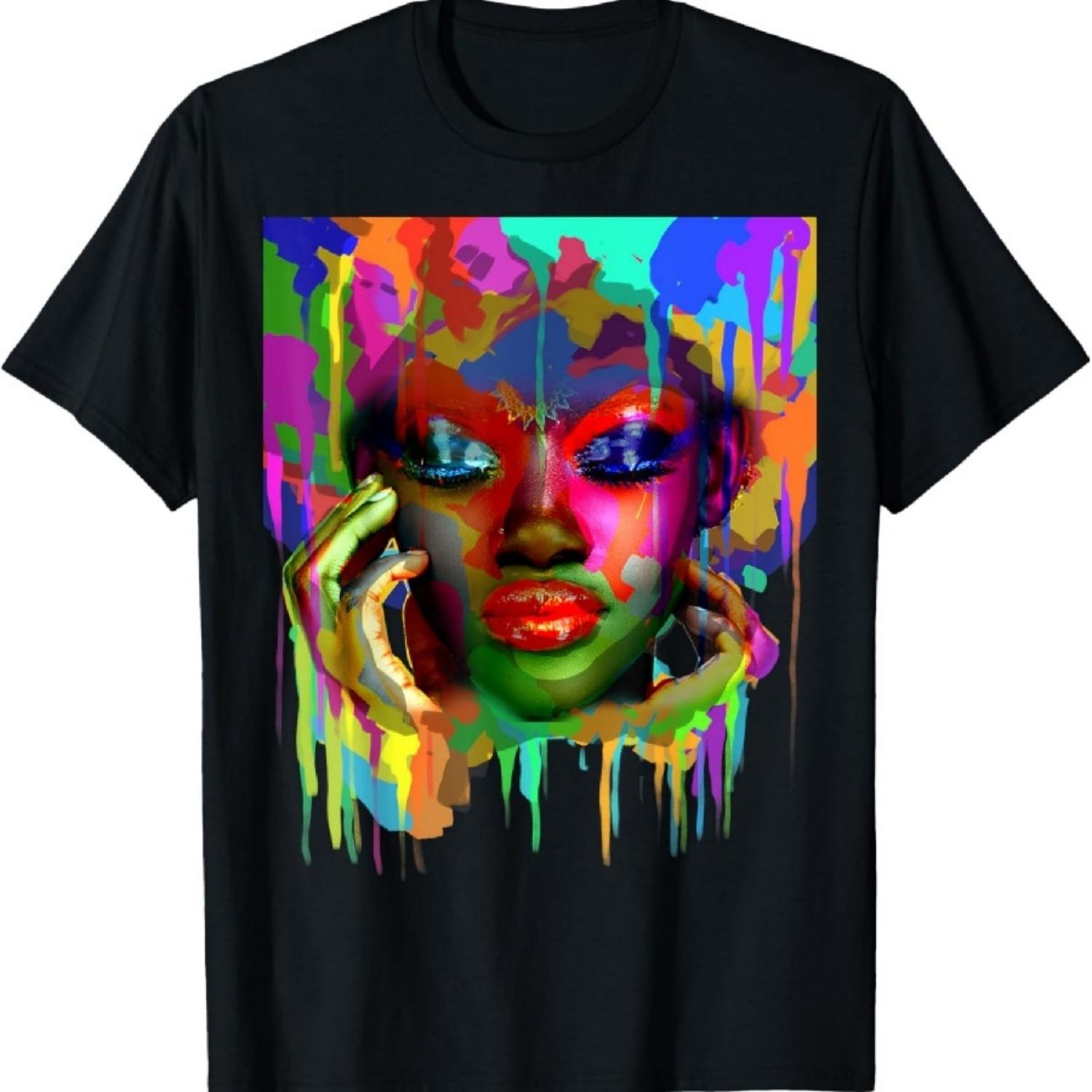 

Cool African Woman Afro Color Painted Face T-Shirt S