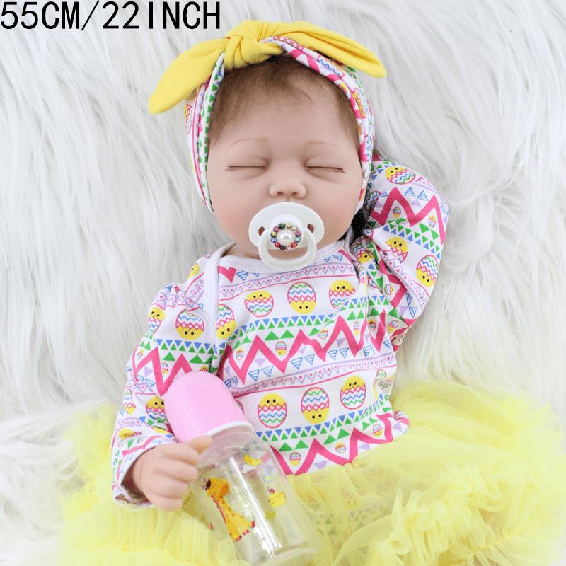 BZDOLL 55 CM 22Inch Soft Cloth Body Vinyl Reborn Girl Doll Realistic Sleeping Newborn Babies Birthday Gift Present Kid Fashion Toy