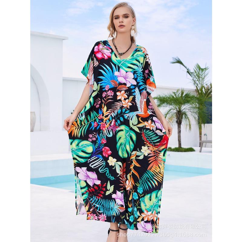 Blouse de plage coton humain imprimé ample robe de vacances bikini protection solaire chemise maillot de bain veste châle