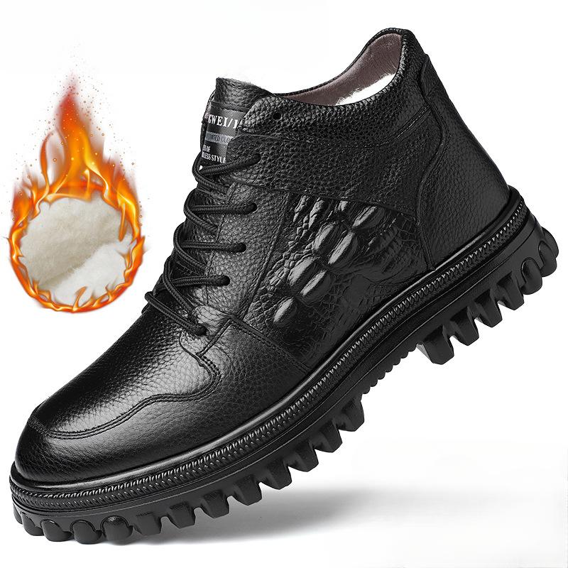 

Зимние теплые ботинки для снега для мужчин, короткие мотоциклетные ботинки из высококачественной кожи на шнуровке с меховой подкладкой, мужские походные ботинки чукка, повседневная деловая рабочая обувь 44