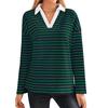 Spring Autumn Women's Striped V-Neck Loose Sweatshirt Lapel Sweatshirt