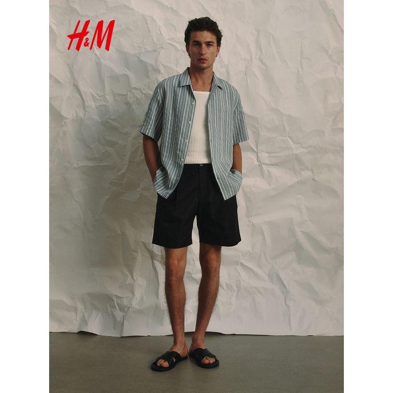

HM Men s Casual Pants 2025 Summer New Casual Version Linen Blend Shorts 1275893 White 165/72(XS)