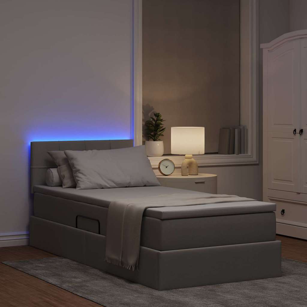 LED Storage Bed with Mattress Taupe 100 x 200 cm Fabric