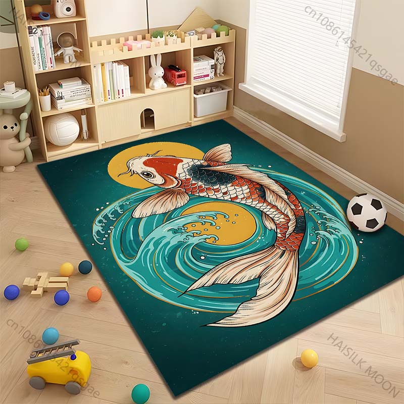 Multiple sizes Koi Swirling Water Art Carpet for Living Room Bedroom Sofa Home Decor Rug Non-slip Floor Mat Luxury Gift