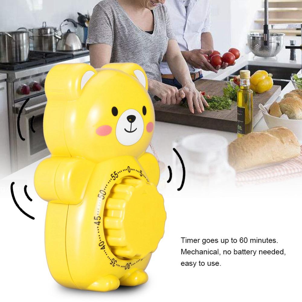 Cartoon Bear Mechanical Kitchen Timer ABS Material 60 Minutes Cartoon Timer 4.3*3*1.6in Manual Rotating Alarm Clocks