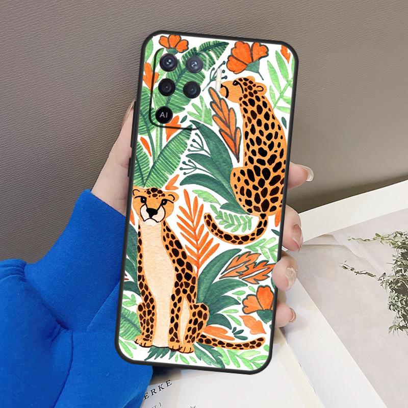 Tigers Leopards Tropical Leaves Case For Oppo A94 A74 A54 A80 A60 A40 A18 A38 A58 A78 A98 A96 A76 A16 A15 A17 A57 A77 A5 Pro