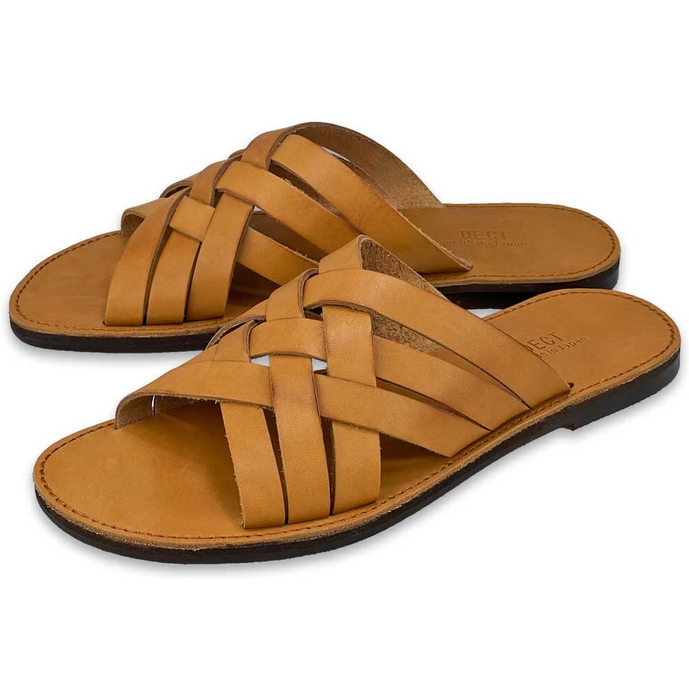 Made in Genuine Lightweight [Dect] Men's Sandals, Leather, Japan, Leather, Cowhide, (Camel, LL)