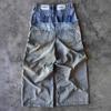 DRIPX Street Hip Hop Letter-print Jeans Men Y2k Goth Punk Harajuku Ripped Wide Leg Pants Retro Loose Straight Leg Double Waisted Pants