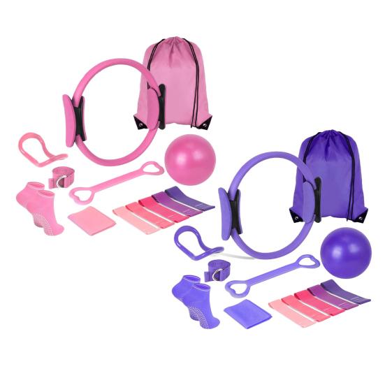 13Pcs/Set Yoga Fitness Kit with Pilates Ring Yoga Ring Ball Grip Socks Booty Band Figure 8 Resistance Band Stretching Belt Home Gym Fitness Equipment