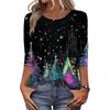 Women's Fashion Casual Round Neck 3/4 Sleeve Loose  Printed T-Shirt Ladies Top