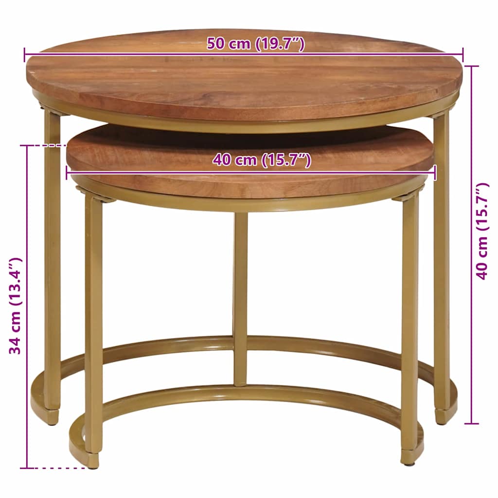 Nesting Coffee Tables Set 2 Pcs Honey Brown Solid Mango Wood and Steel