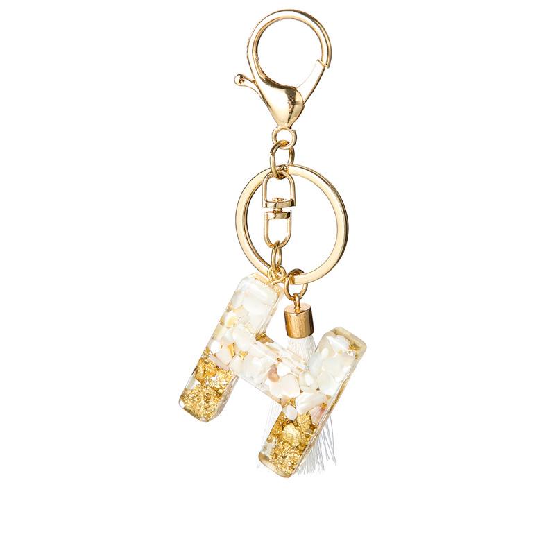 White Tassel Crystal Resin Stone Gold Foil Keychain Classic Retro Fashion Bag Accessory Practical Durable Backpack Hanging Charm