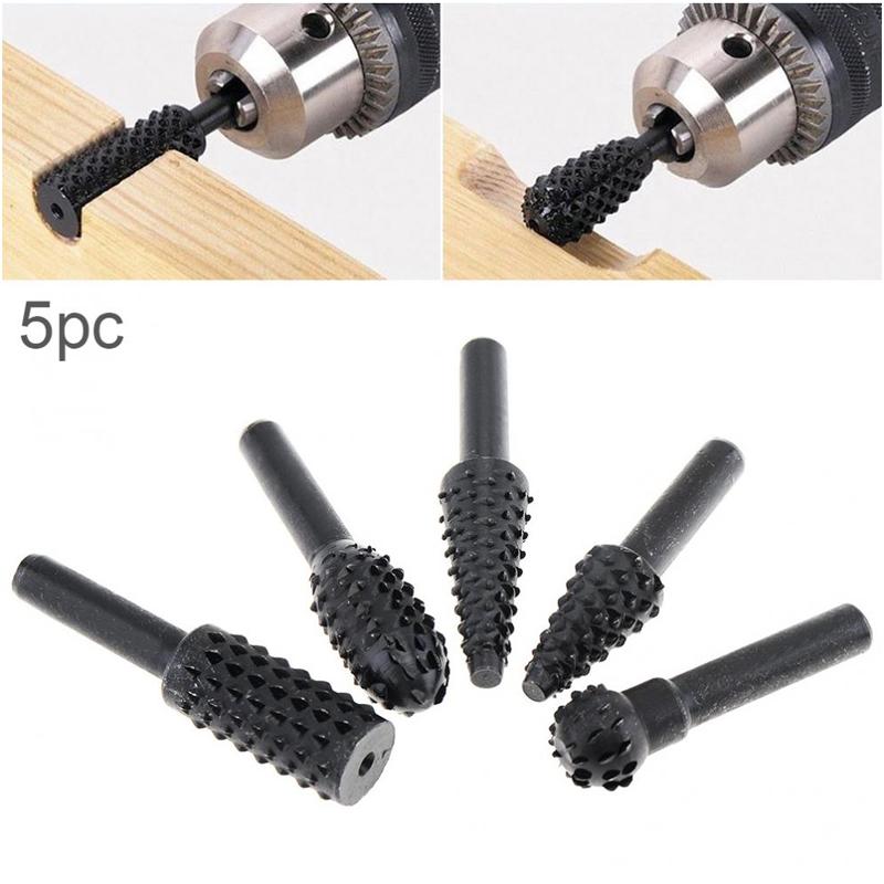 5pc Black Woodworking Wolf Tooth Stick Silver Rotary File DIY Grinding Accessories Set Electric Grinding Head Tool Set