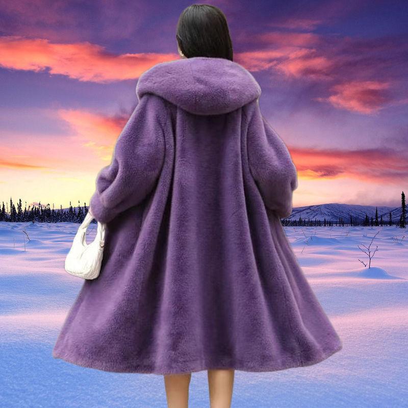 Autumn and winter new medium and long imitation mink fur coat thickened with hat fur coat women's fashion
