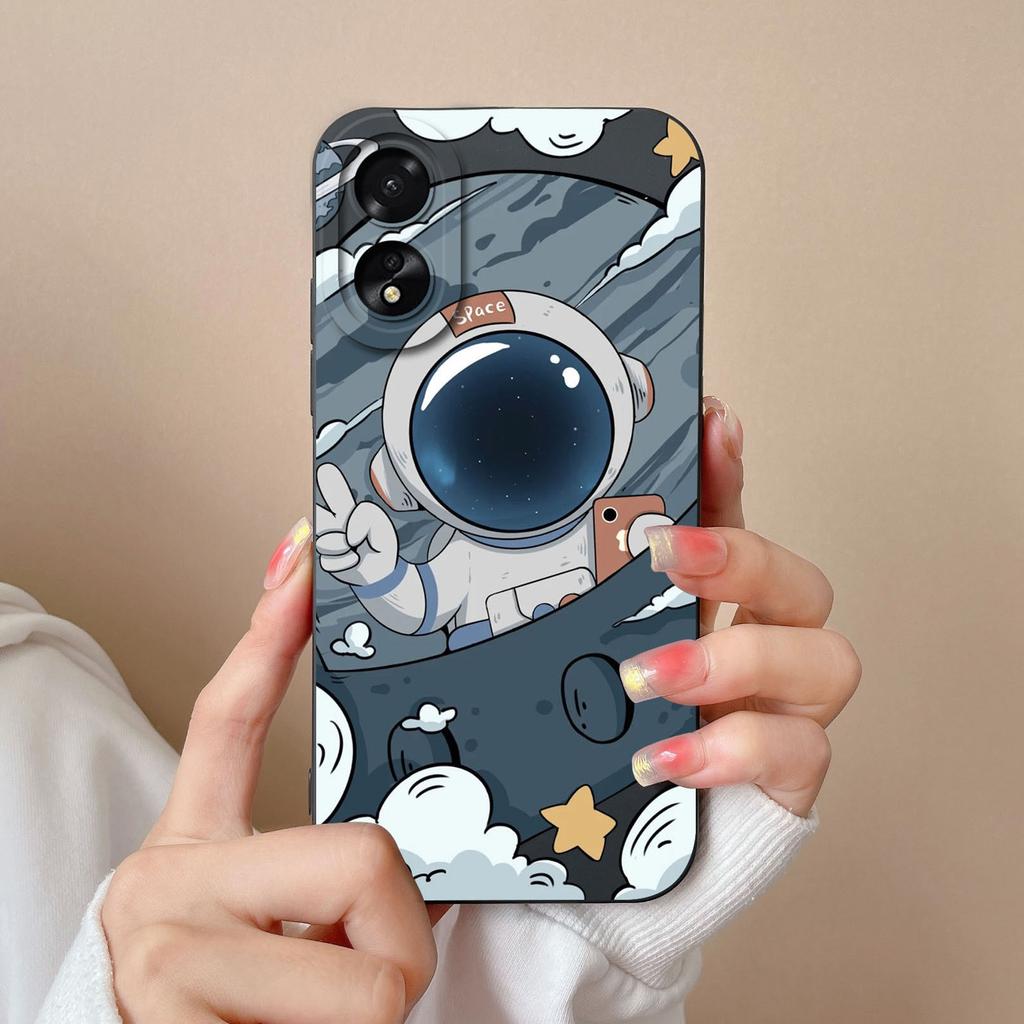 Case For Oppo A18 A38 4G Cover With Camera Protection Cool Astronaut Liquid Silicone Soft Back Covers For Oppo A 38 A 18 Housing